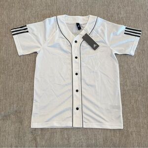 Men’s Size Small Adidas Sport Button Down Jersey White/Black NEW DU2547